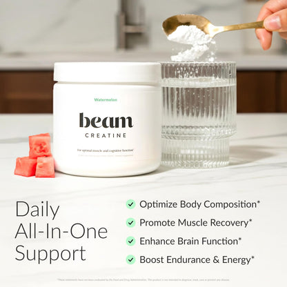 BEAM Creatine Monohydrate Powder – 5g Micronized Creatine Monohydrate, Third Party Tested Creatine for Women & Men, Muscle Strength, Growth, Recovery & Cognitive Support, Unflavored, 30 Servings
