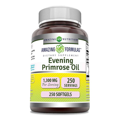 Amazing Formulas Evening Primrose Oil 1300mg, 10% GLA, Softgels Supplement | Hexane Free Cold Pressed Oil | Non-GMO | Gluten Free (250 Count)