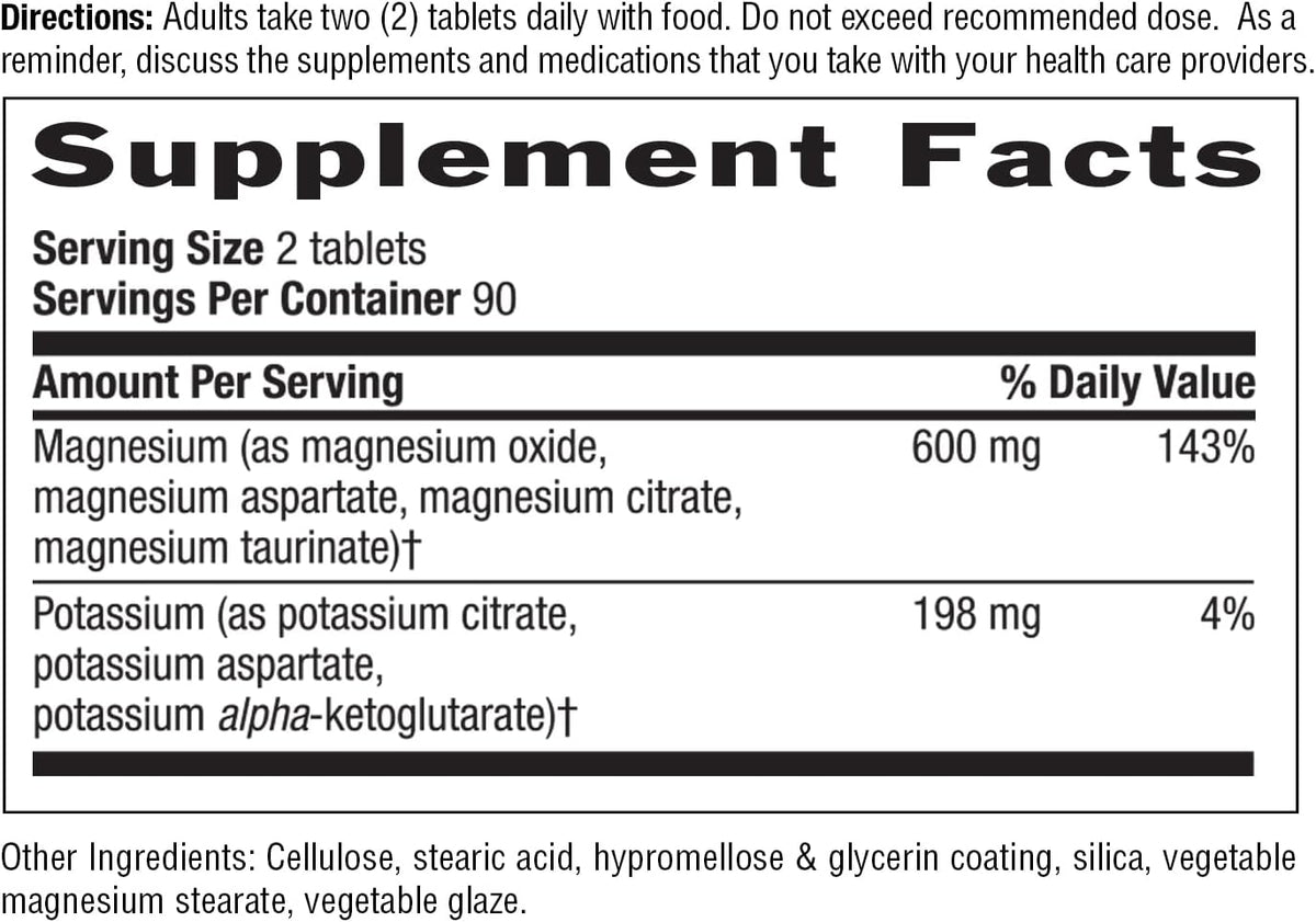 Country Life Target-Mins Magnesium 600 mg and Potassium 198 mg, 180 Tablets