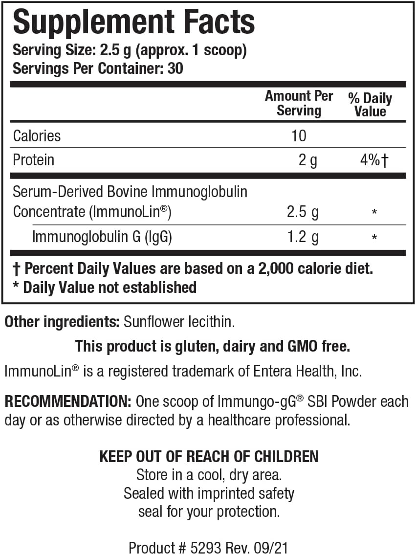 BIOTICS RESEARCH Immuno-gG SBI Powder Easy-to-Mix Powder Formula, Ultimate IgG, Complete Gut Health and Immune Support, Dairy Free, Immunoglobulin Concentrate - 2.6 Oz