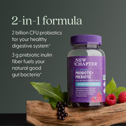 New Chapter Probiotic Gummies for Women and Men, All-Flora (1 Month Supply) – 55% Less Sugar+, Formulated for Holistic Gut Health Support with Probiotics + Prebiotic Fiber