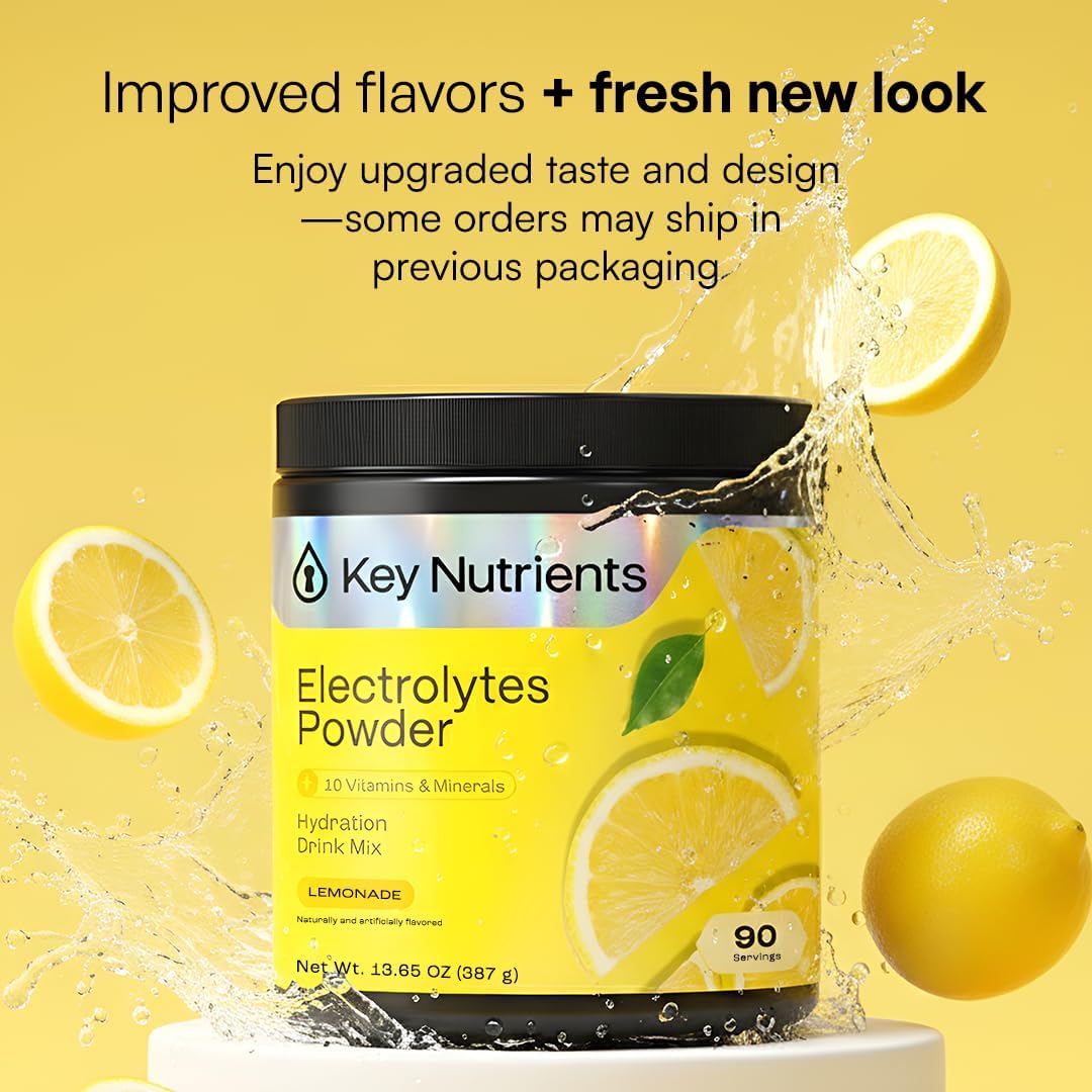 KEY NUTRIENTS Electrolytes Powder Bundle, Refreshing Lemonade 90 Servings Jar + Watermelon 90 Servings Jar, Sugar Free Hydration Drink Mix with Vitamins & Minerals, No Calories