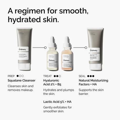 The Ordinary Lactic Acid 5% + Hyaluronic Acid 2%, Gentle Exfoliating Serum for Smoother Skin, 1 Fl Oz