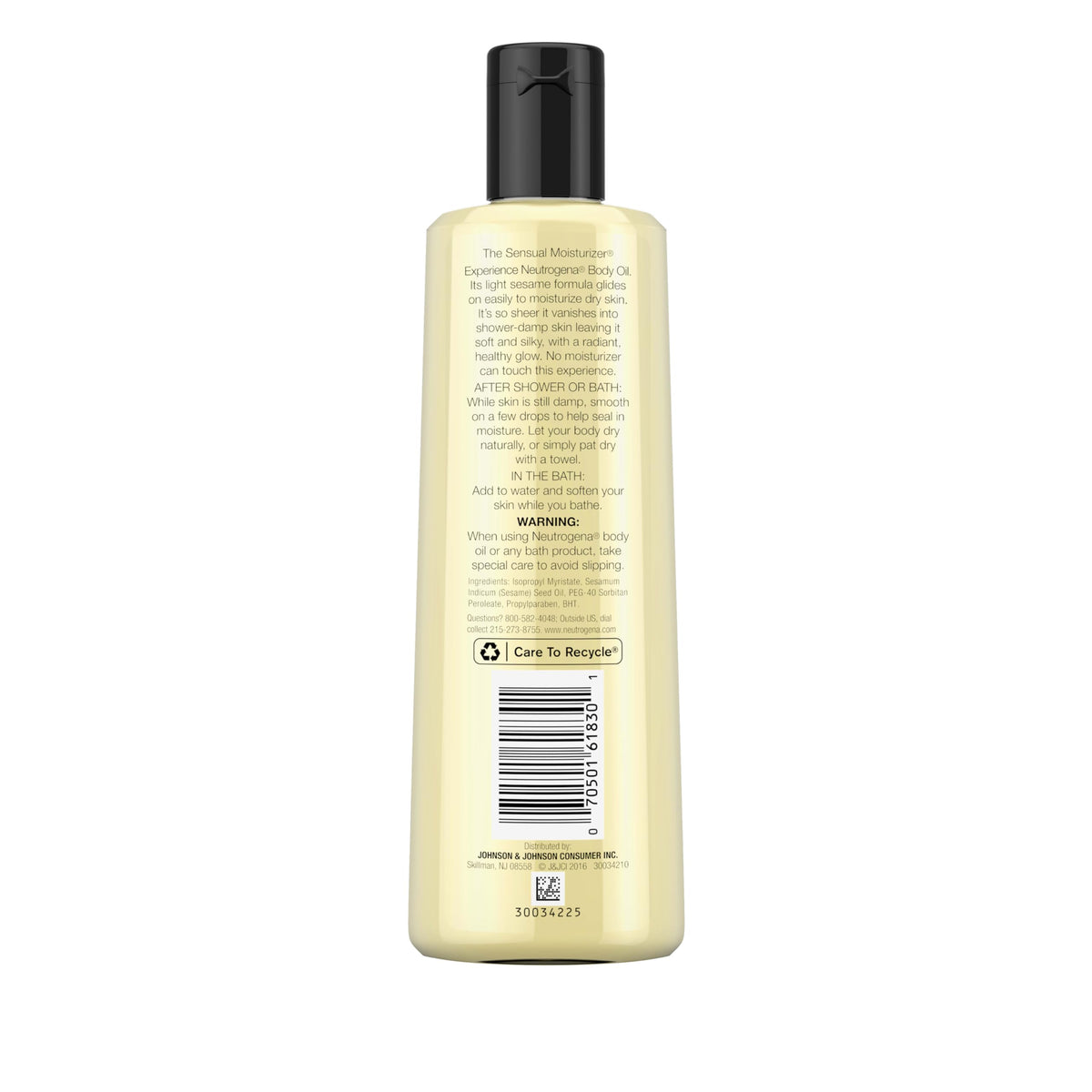 Neutrogena Body Oil, Light Sesame Formula, Fragrance Free, Lightweight Moisturizing Body Oil for Silky, Soft Skin