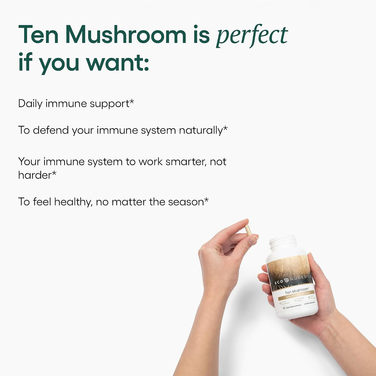 EcoNugenics Ten Mushroom Supplement: Daily Immune Support, 120 Capsules – Lion’s Mane, Reishi, Cordyceps, Turkey Tail – Energy, Gut Health, Liver, Kidney, Cholesterol & Nootropic Brain Support