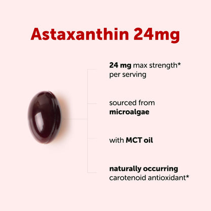 Micro Ingredients Astaxanthin 24mg Per Serving with MCT Oil, 60 Softgels | 2 Month Supply. Natural Microalgae Sourced Astaxanthin Supplement. Easy-to-Swallow. Non-GMO, Gluten Free, Soy Free.