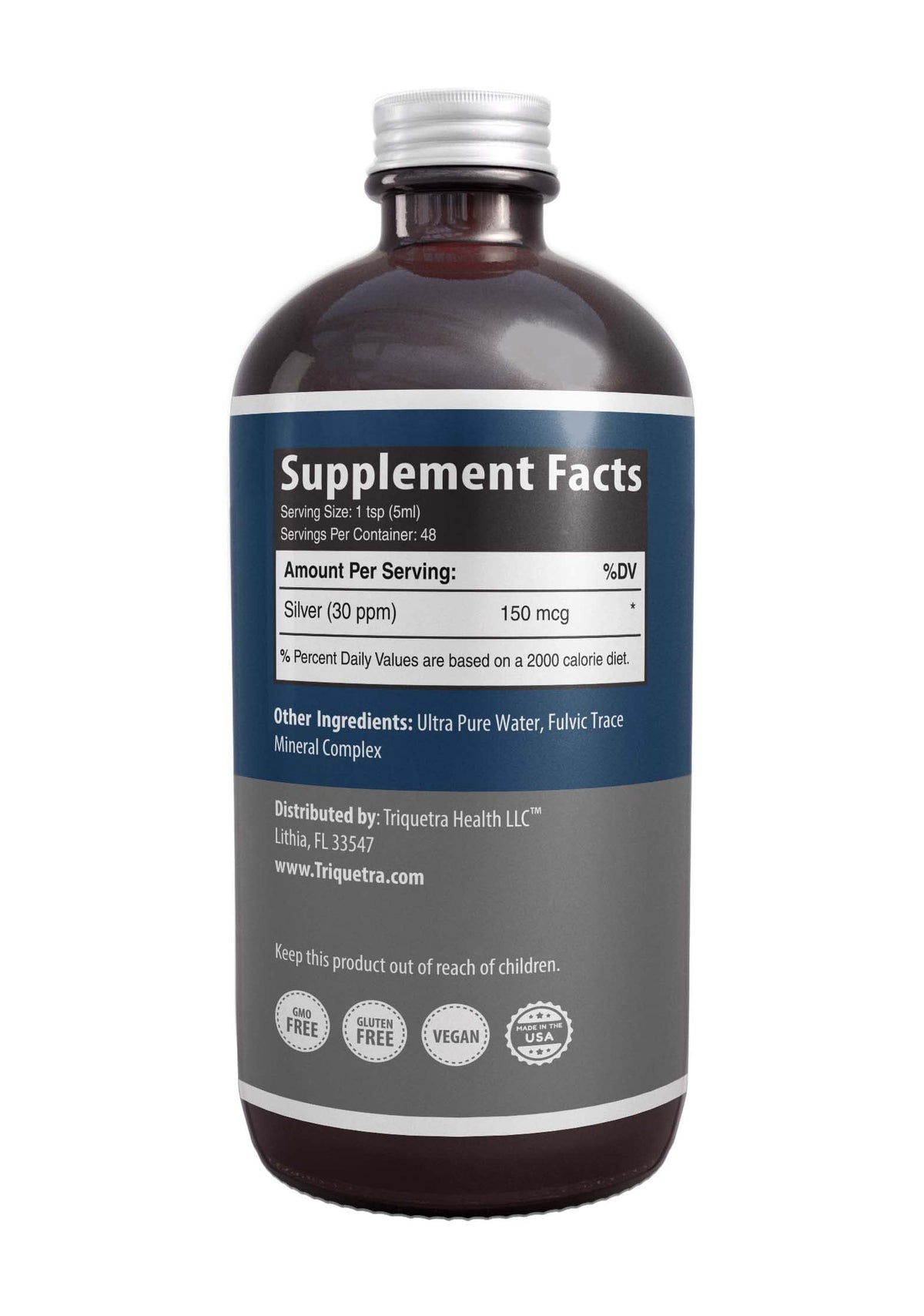 Bioactive Colloidal Silver - 8 oz, Glass Bottle, Vegan, Safe Doses with Highest Effectiveness - Nano Ions, 30 PPM - Immune Support (48 Servings)