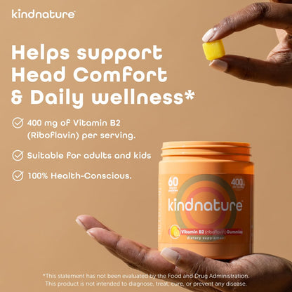 kindnature Vitamin B2 Gummies - Riboflavin 400mg Supplement for Kids & Adults - Non-GMO, Soy & Gluten-Free, Vegan Chewable Gummies (30 Day Supply) (2)