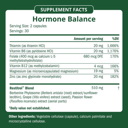 Semaine Hormone Balance for Women - Womens Hormone Balance Supplement & Premenopausal Supplements for Women - Methylated Folate, B Vitamins, Magnesium, Zinc, Berberine Phytosome & Grapeseed - 60 count