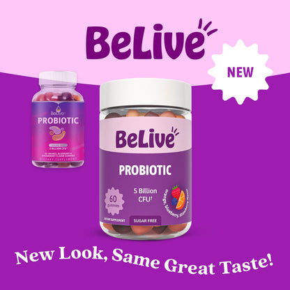 BeLive Probiotic Gummies - Probiotics with 5 Billion CFUs for Digestive Health, Men, Women & Kids - for Immune Support, Sugar Free & Vega