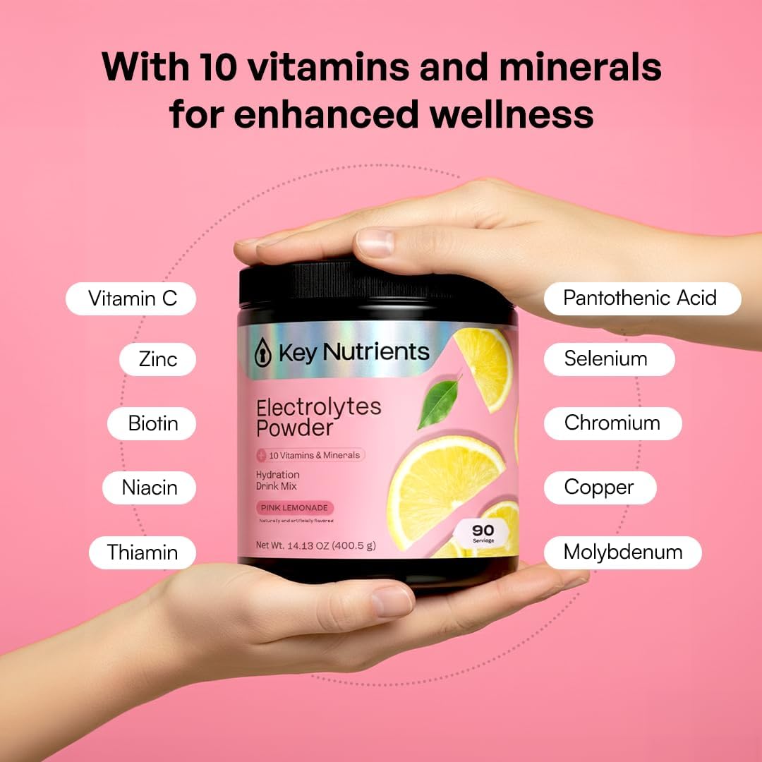 KEY NUTRIENTS Electrolytes Powder Bundle, Refreshing Lemonade 90 Servings Jar + Fresh Pink Lemonade 90 Servings Jar, Sugar Free Hydration Drink Mix with Vitamins & Minerals, No Calories