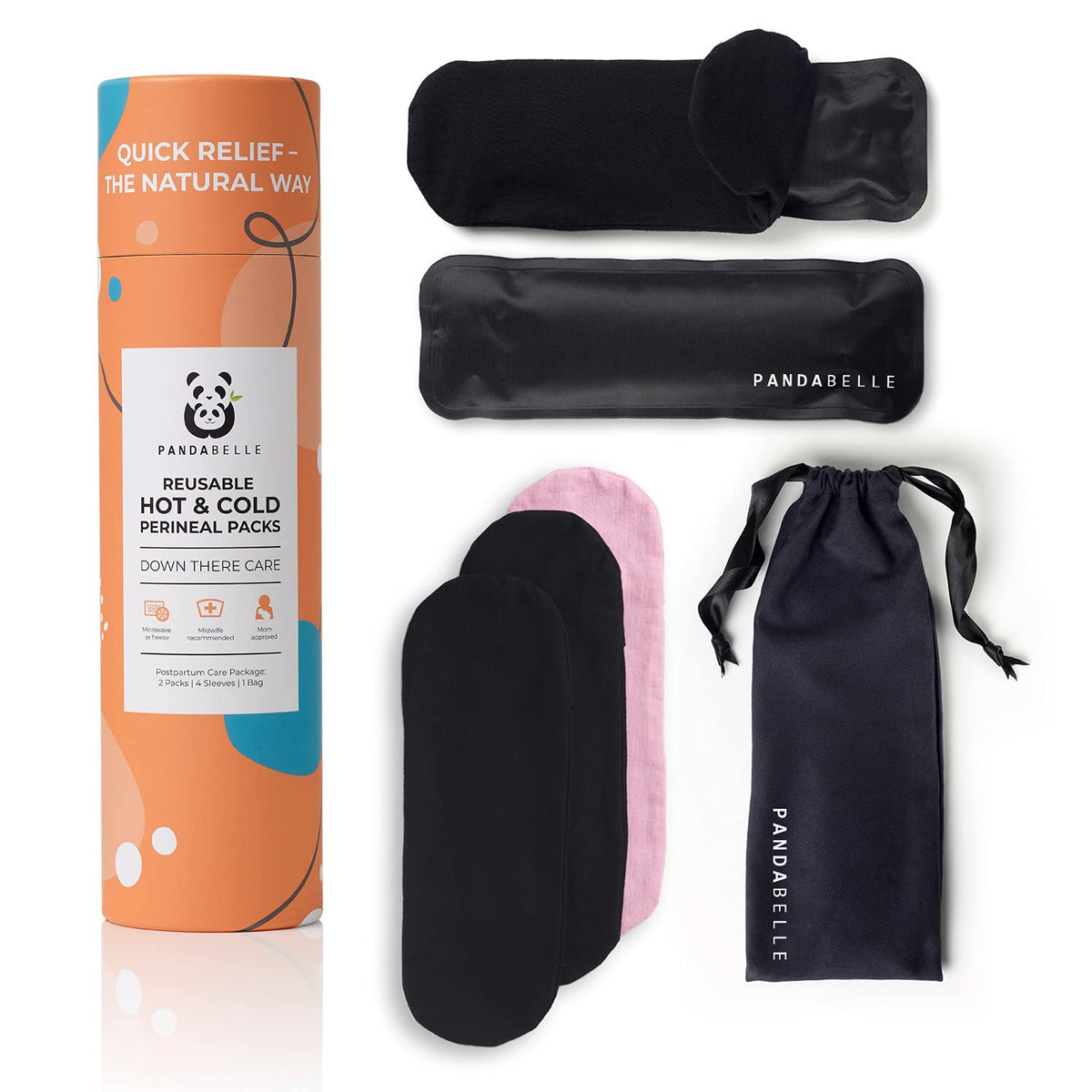 Pandabelle Hot & Cold Reusable Perineal Ice Pack with 4 Washable Cotton Sleeves & Carry Bag for Postpartum Perineal Pain, Hemorrhoids, C-Section Scar, Breastfeeding, Post-Waxing Hair Removal & More PANDABELLEBuy Supplements Australia