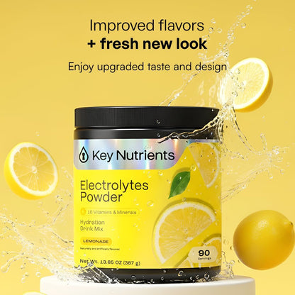 KEY NUTRIENTS Electrolytes Powder Bundle, Refreshing Lemonade 90 Servings Jar + Variety Pack 20 Count Packets, Sugar Free Hydration Travel Drink Mix with Vitamins & Minerals, No Calories