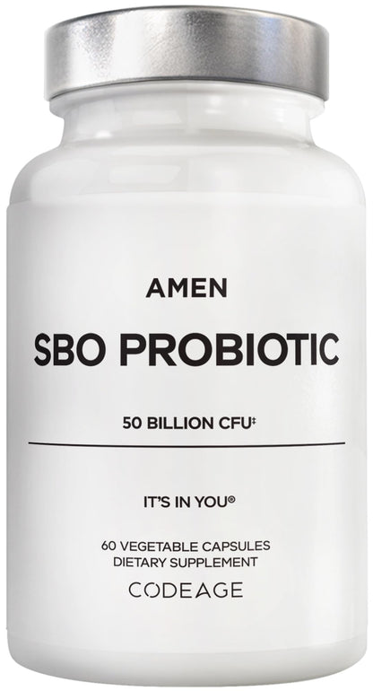 Amen Probiotics Supplement, SBO Probiotic and Organic Prebiotics, 50 Billion CFUs, Shelf Stable, No Refrigeration Required, Flora Daily Probiotic Formula for Women & Men