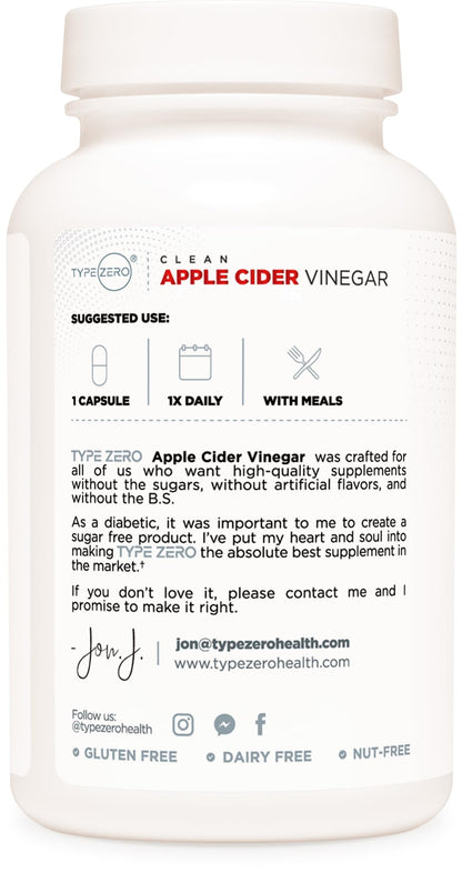 Type Zero Apple Cider Vinegar Capsules (500mg) 180 Capsules, Gluten-Free | GMO-Free Supplement