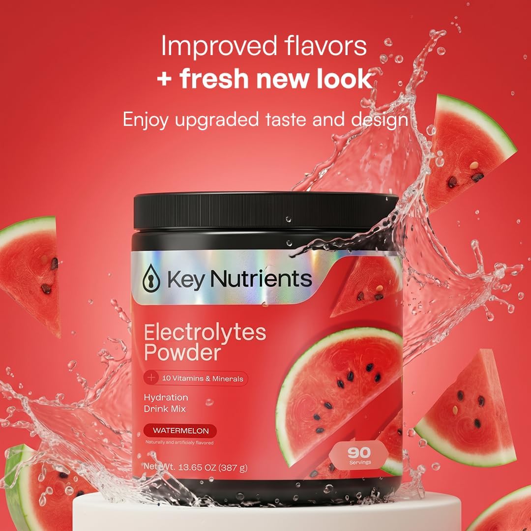 KEY NUTRIENTS Electrolytes Powder Bundle, Juicy Watermelon 90 Servings Jar + Tangy Orange 90 Servings Jar, Sugar Free Hydration Drink Mix with Vitamins & Minerals, No Calories