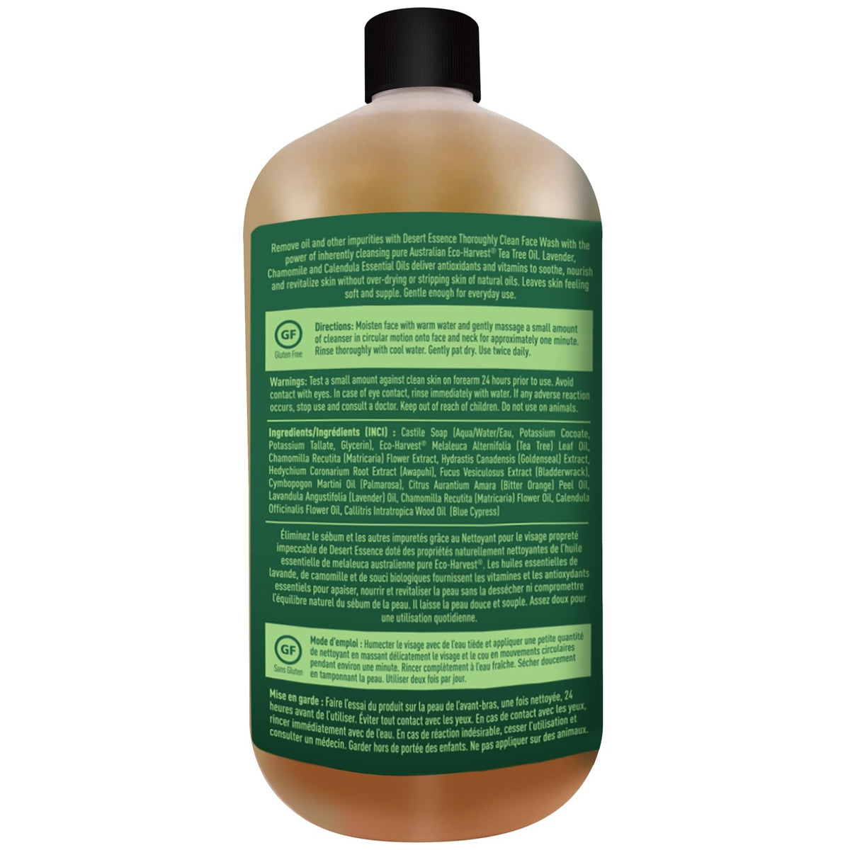 Desert Essence Tea Tree Face Wash 32 fl oz - Facial Cleanser with Natural Tea Tree Oil for Daily Use - Gentle Castile Formula for Sensitive and Oily Skin - Vegan and Cruelty-Free