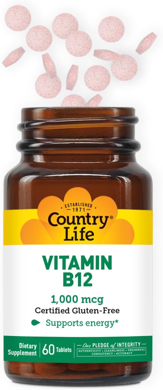 Country Life Vitamin B12 1,000 mcg, Vegan Energy Support, 60 Tablets