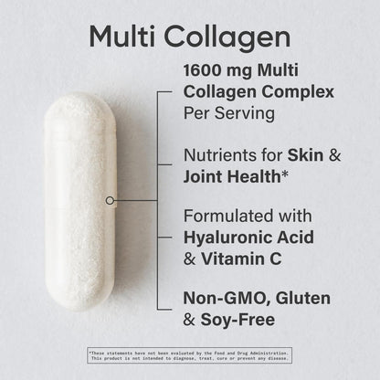 Sports Research® Multi Collagen Pills for Women & Men - Collagen Peptides (Type I, II, III, V, X) Enhanced with Hyaluronic Acid & Vitamin C - Gluten Free ­· Non-GMO - 90 Capsules Sports Research buy supplements Au