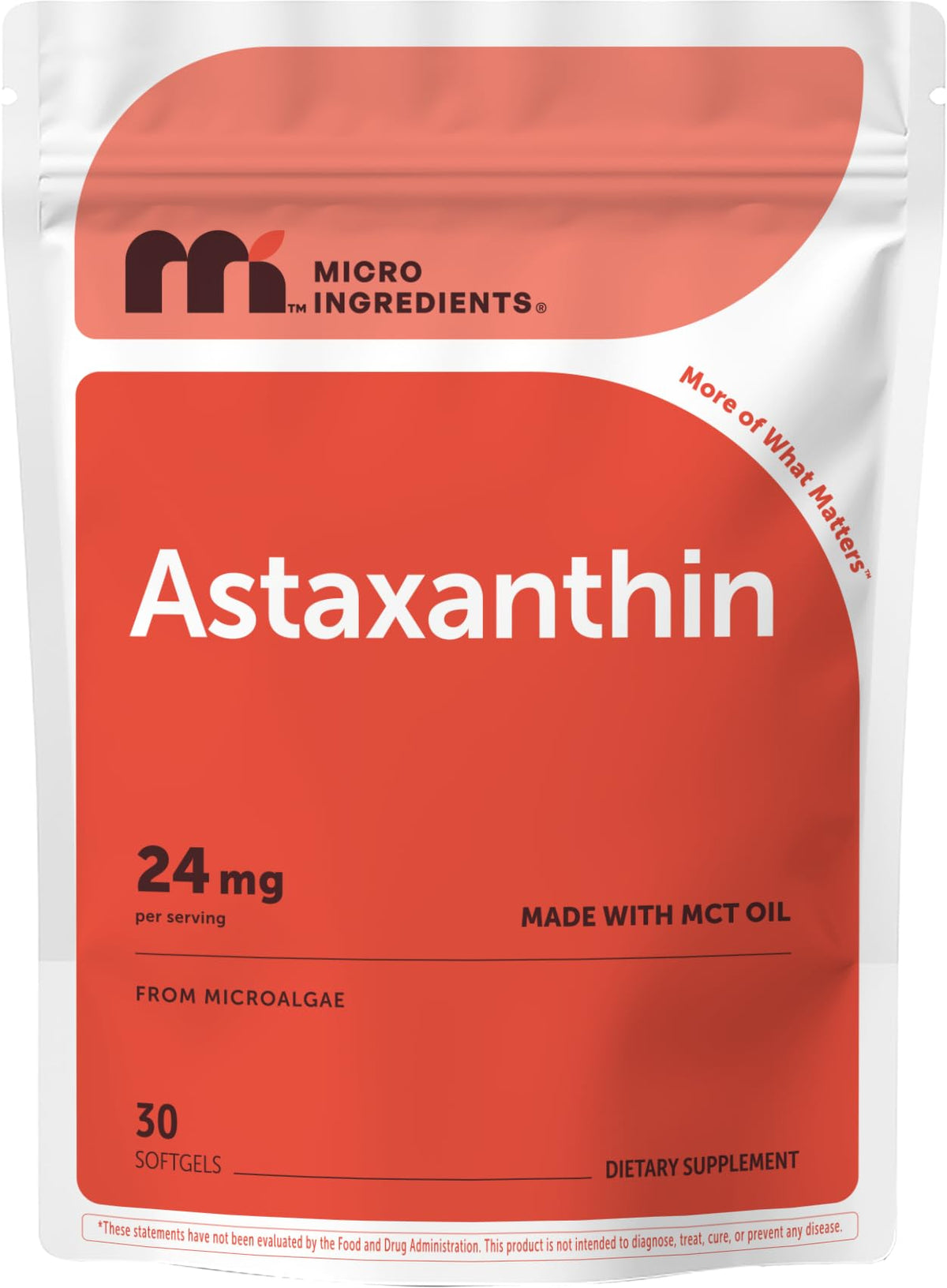 Micro Ingredients Astaxanthin 24mg Per Serving with MCT Oil, 60 Softgels | 2 Month Supply. Natural Microalgae Sourced Astaxanthin Supplement. Easy-to-Swallow. Non-GMO, Gluten Free, Soy Free.