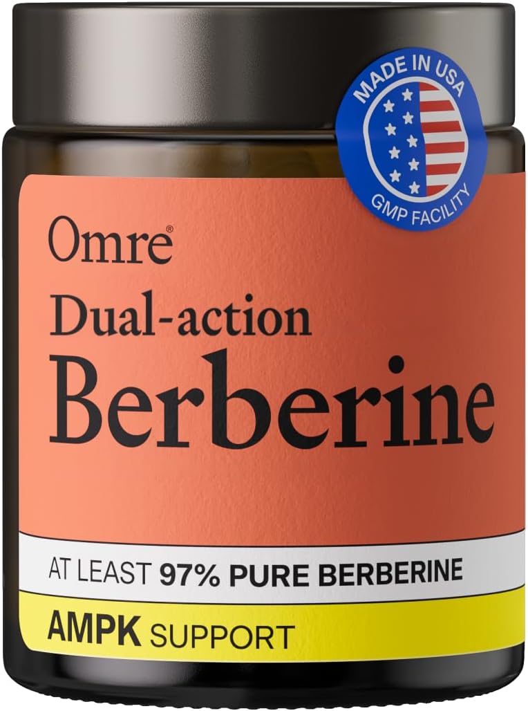 OMRE Berberine Dual-Action Formula with Phytosome (1000mg Total Berberine) - Support Metabolic and Heart Health, Gluten-Free - 30 Servings