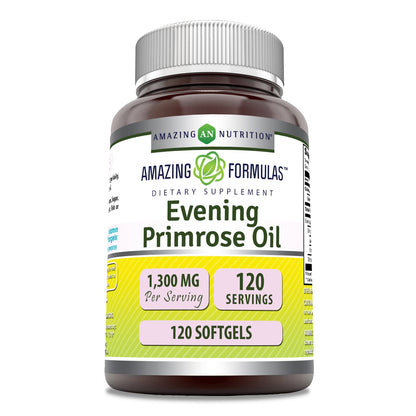 Amazing Formulas Evening Primrose Oil 1300mg, 10% GLA, Softgels Supplement | Hexane Free Cold Pressed Oil | Non-GMO | Gluten Free (250 Count)