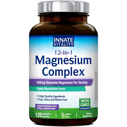 Innate Vitality 12-In-1 Magnesium Complex supplement bottle on a white background
