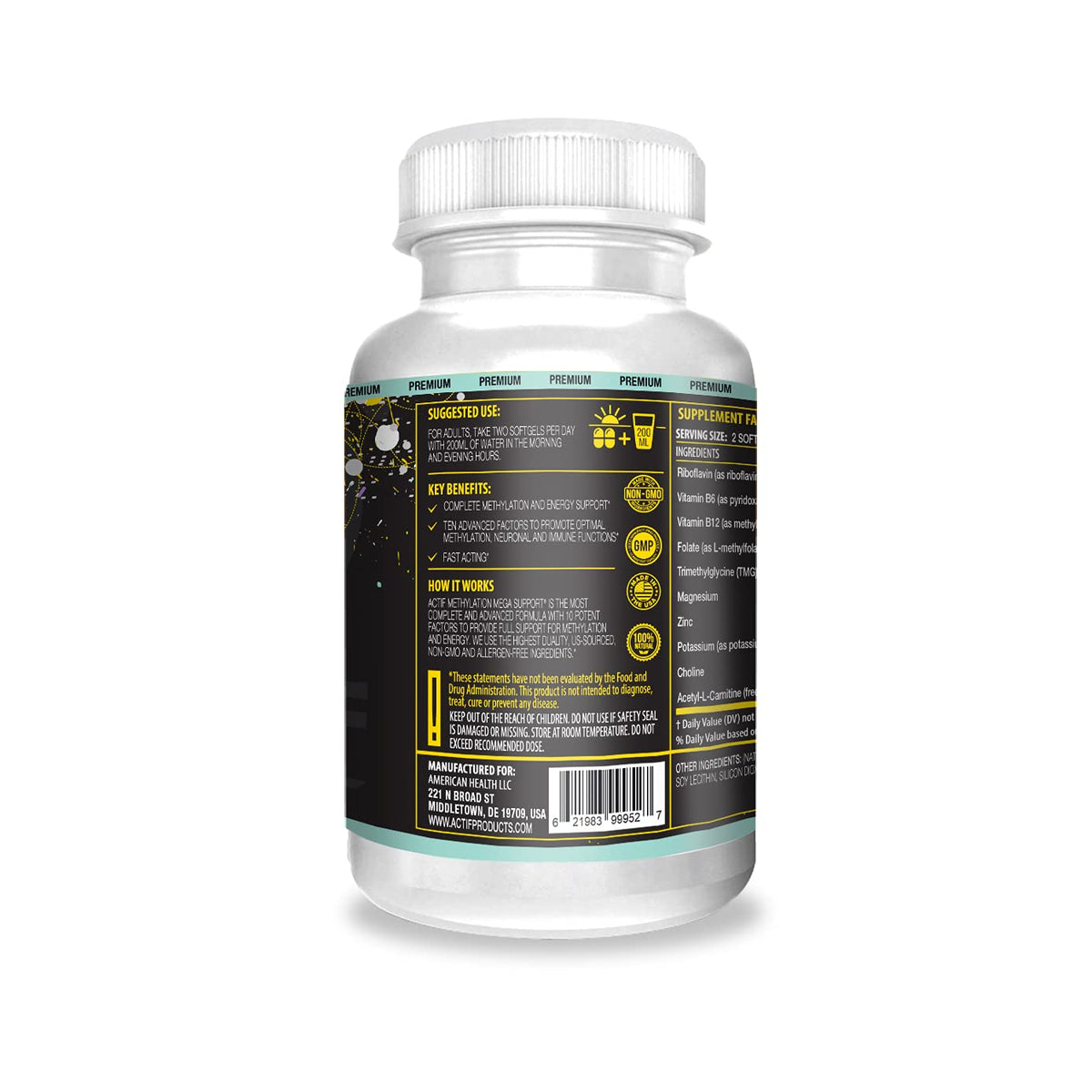 ACTIF Methylation Mega Support with 10 Advanced Factors and Organic Folate – 100% Natural, Non-GMO, 90 Count ACTIF buy supplements Au