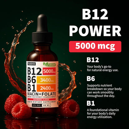 NUSAVA Vitamin B12 Liquid Drops and Unflavored D3 K2 Bundle — Daily Wellness Liquid Vitamins for Energy & Immune Support — Non-GMO, Gluten-Free, 2pk Each