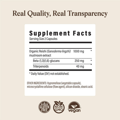 Real Mushrooms Reishi Mushroom Capsules - Handpicked Organic Mushroom Extracts