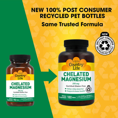Country Life Chelated Magnesium 250 mg, 240 Tablets