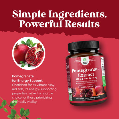 Advanced Pomegranate Extract Capsules - Powerful Antioxidant & Healthy Heart Support - Easy To Swallow Pomegranate Supplement - Superfood for Energy & Gut Health Support - Third Party Tested - 60 Ct