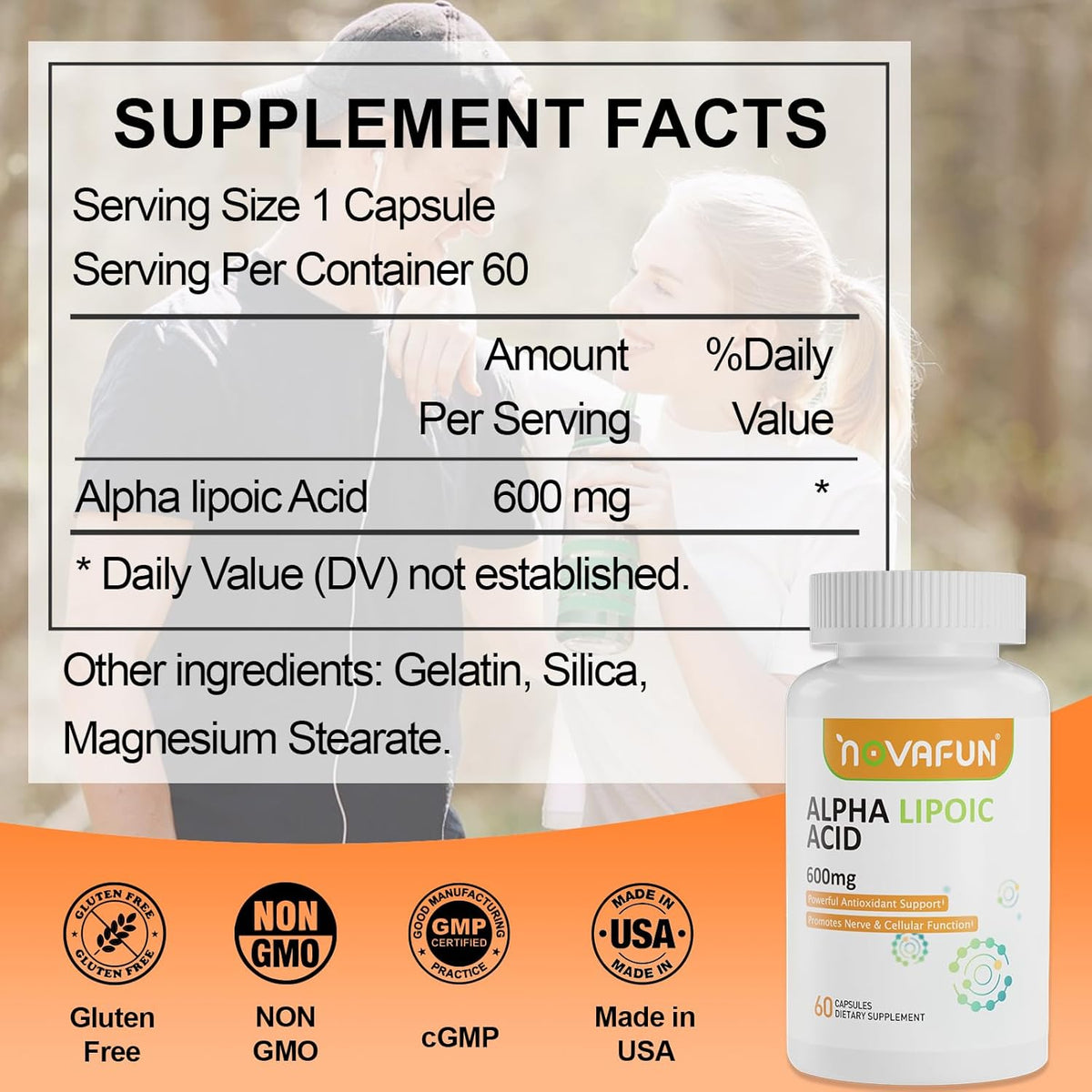 Alpha-Lipoic-Acid 600mg Capsules, ALA-Supplement for Nerve Health, Antioxidant Support & Cellular Energy, 60 Count, Non-GMO, Gluten Free