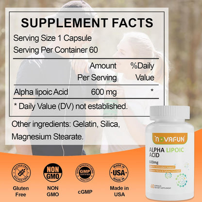 Alpha-Lipoic-Acid 600mg Capsules, ALA-Supplement for Nerve Health, Antioxidant Support & Cellular Energy, 60 Count, Non-GMO, Gluten Free
