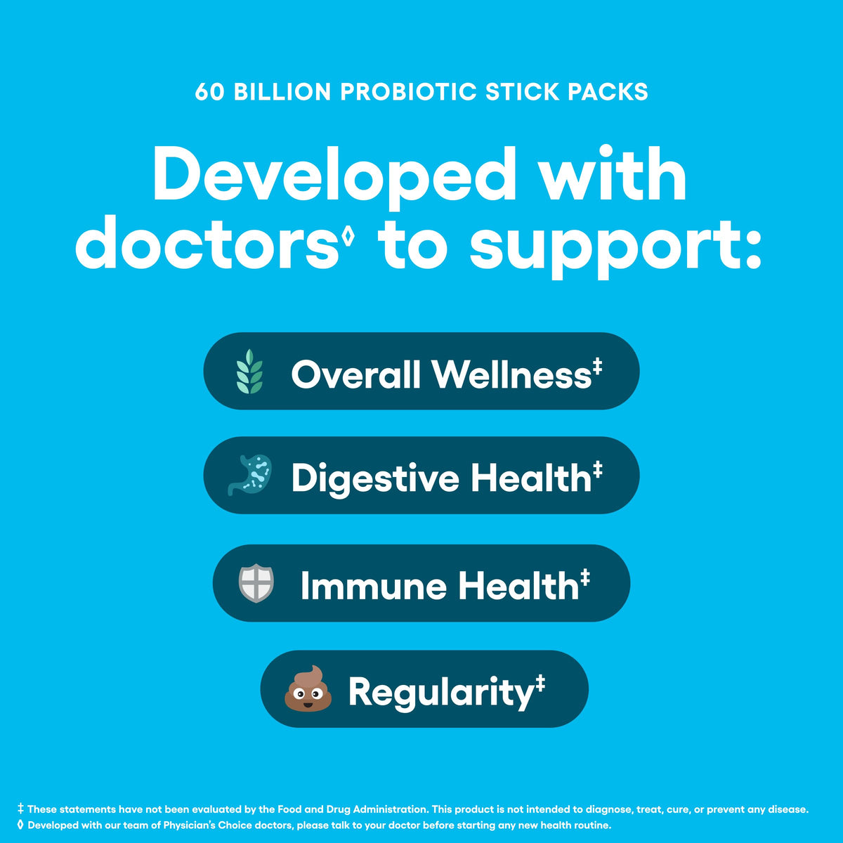 Physician’s Choice 60 Billion CFU Probiotic Stick Packs - 10 Strains + Prebiotics - Immune, Digestive & Gut Health - Supports Occasional Constipation, Diarrhea, Gas & Bloating - for Women & Men - 24CT