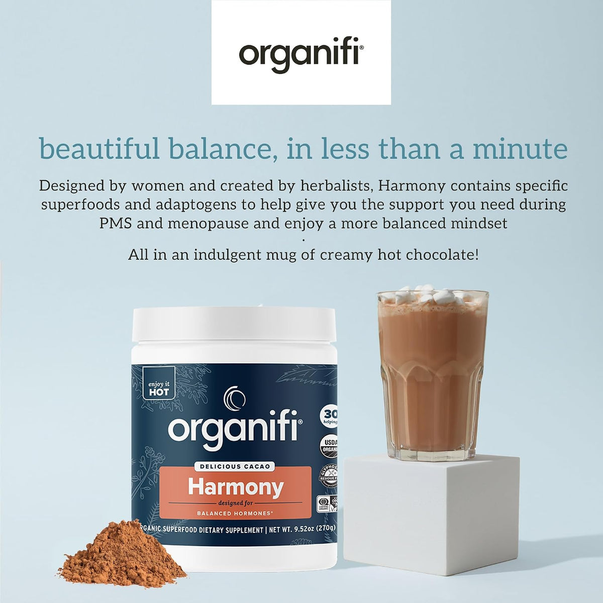 Organifi Harmony - Hormone Balance for Women with Cacao Superfood Powder, 30 Servings