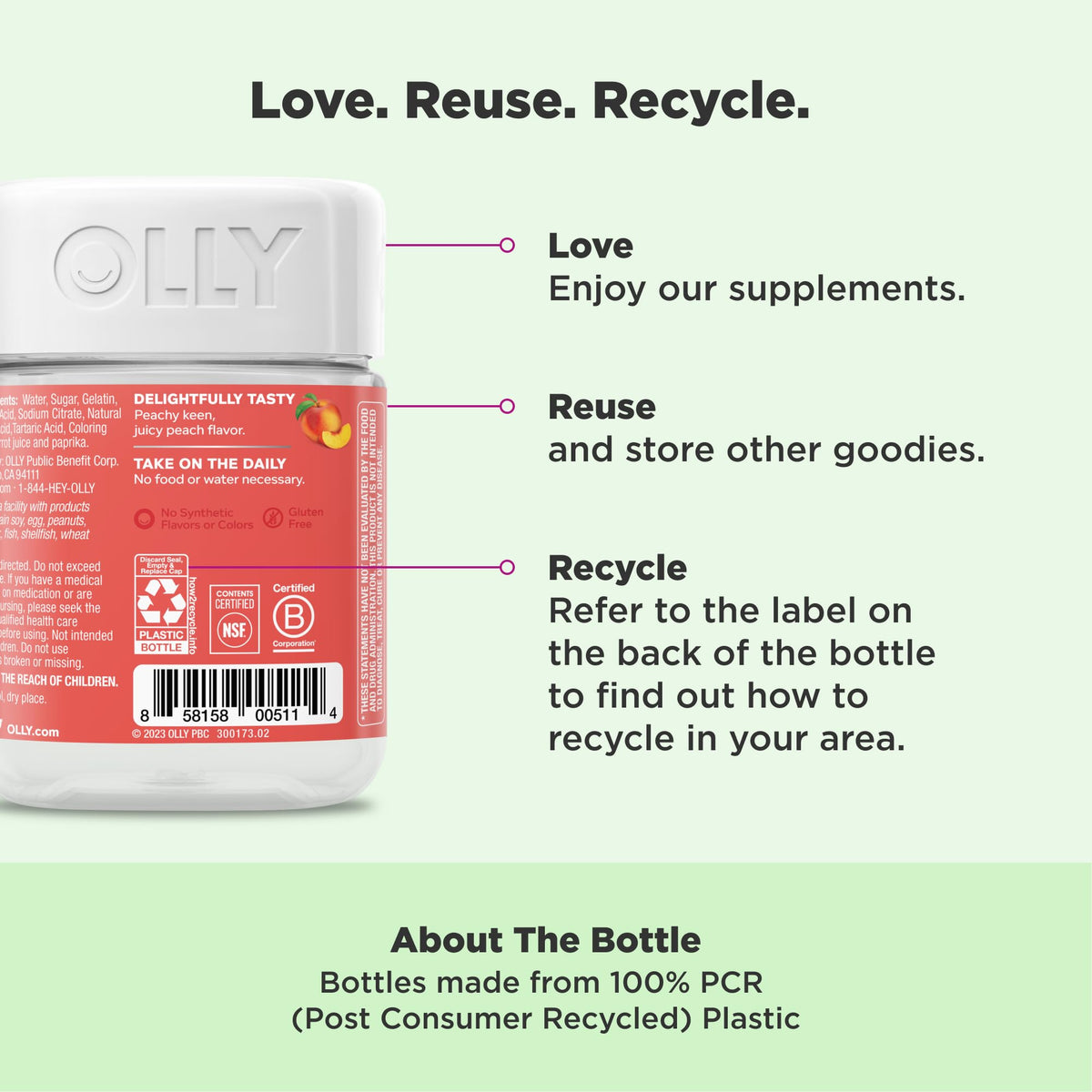 OLLY Probiotic + Prebiotic Gummy, Digestive Support and Gut Health, 500 Million CFUs, Fiber, Adult Chewable Supplement