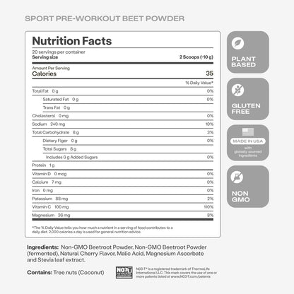 Humann SuperBeets Sport Endurance Pre Workout Powder, Nitric Oxide Supplement, NSF Certified, Stimulant & Caffeine Free, Made with Beet Root,