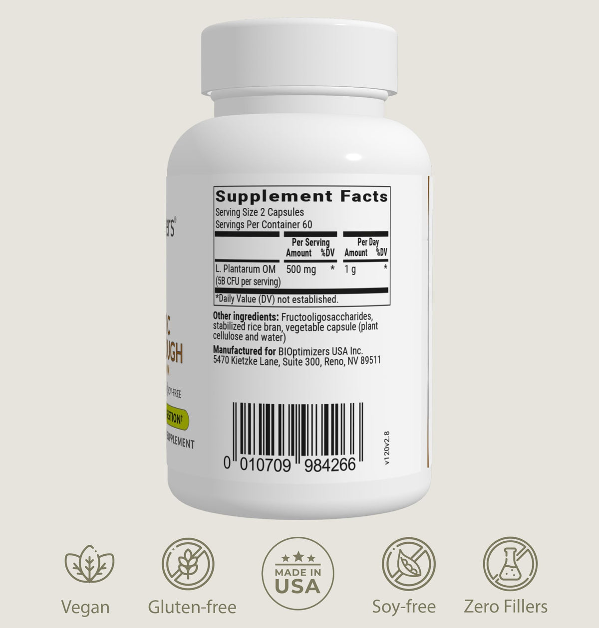 BIOptimizers Probiotic Breakthrough – Lactobacillus Plantarum OM Probiotics & Prebiotics Health Supplement for Gut, Digestive & Immune Support Probiotics