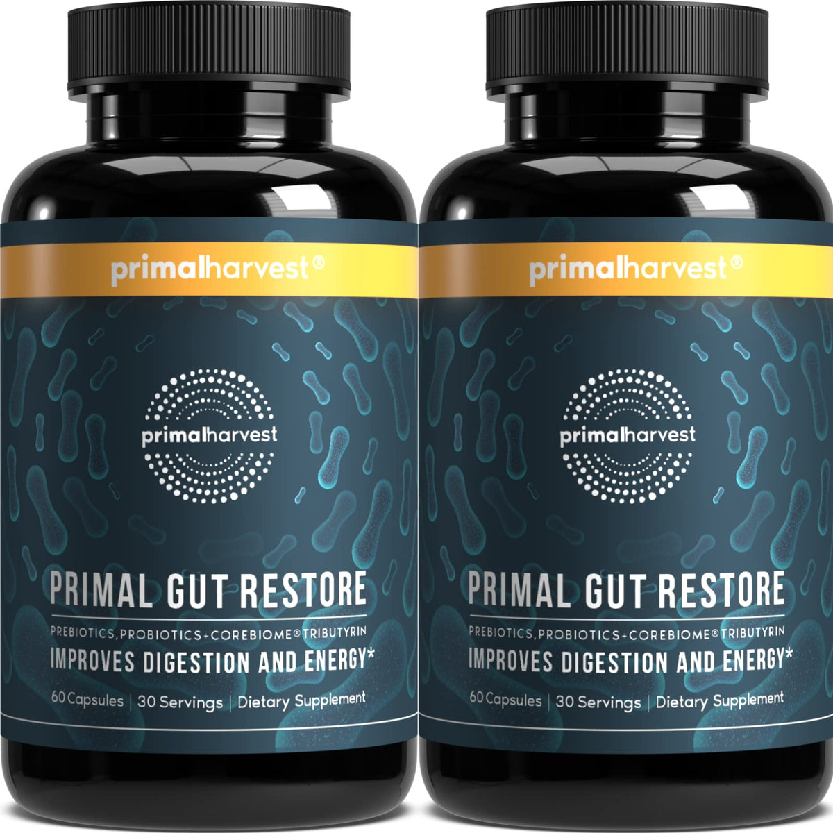 Primal Harvest 2 Pack, Restore for Gut Health, Primal Gut Restore w/POSTbiotics, PREbiotics and PRObiotics for Women and Men, 60 CT - Digestion,
