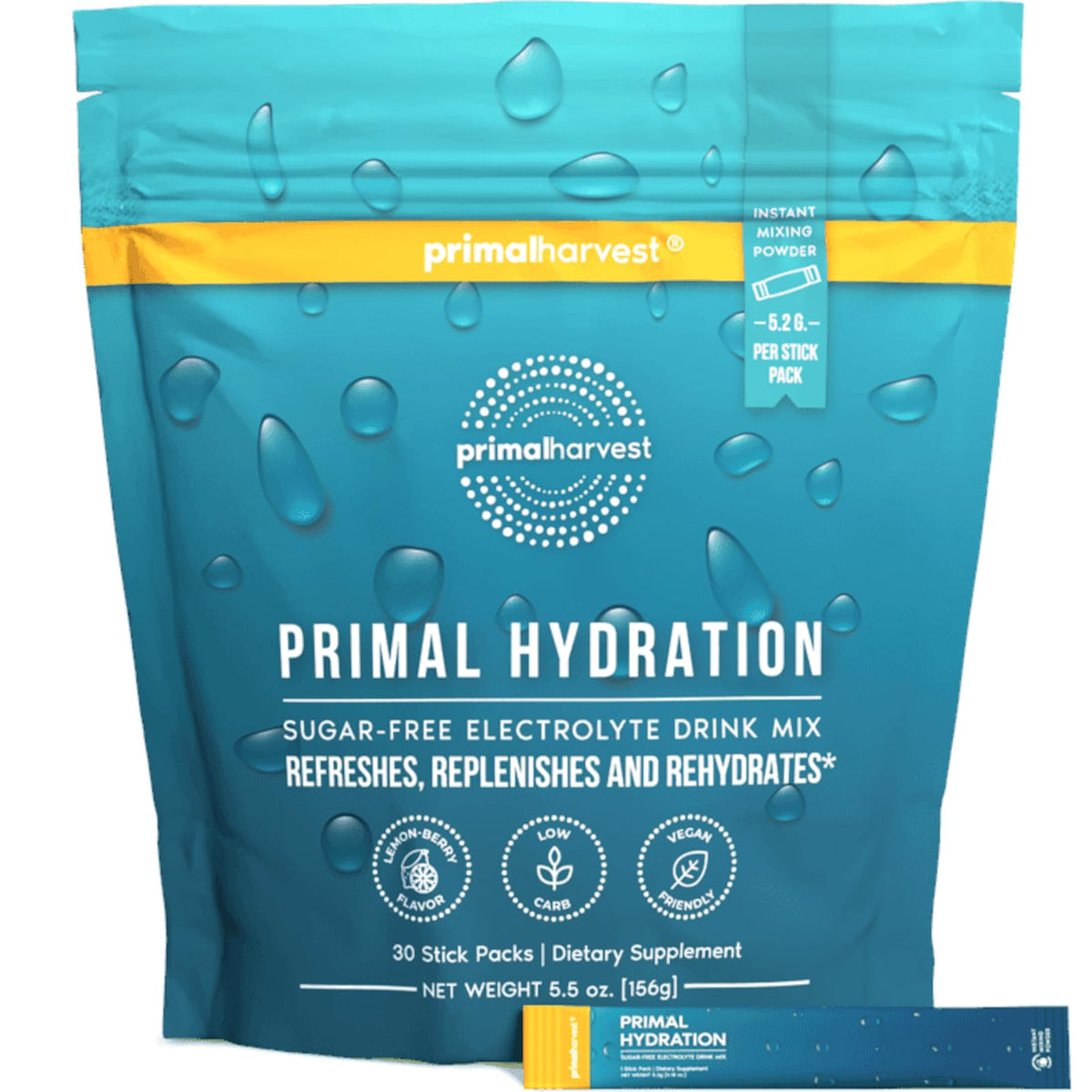 Primal Harvest Hydration - Electrolytes Sticks, Lemon Berry Flavor, Vegan