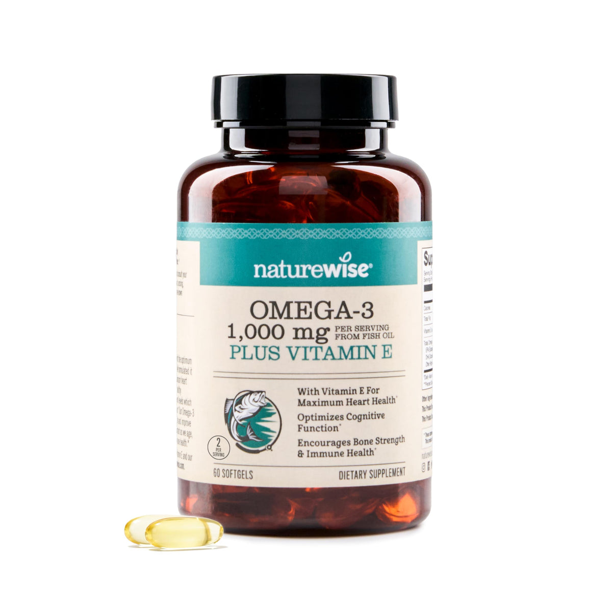 NatureWise Extra-Strength Omega 3 Fish Oil Supplement - 1000mg per Serving - 600 EPA & 400 DHA and Vitamin E - Support for Heart & Brain Health - Lemon Flavor, GMO-Free - 60 Softgels[1-Month Supply] NatureWiseBuy Supplements Australia
