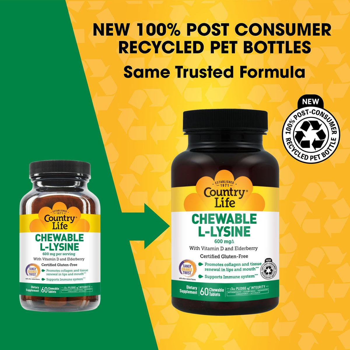 Country Life Chewable L-Lysine 600 mg with Vitamin D, 60 Tablets