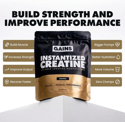 Gains in Bulk Intantized Creatine Bundle, Soluble Pre Workout Powder, Supports Muscle Building, Strength and Performance, Unflavored, Raspberry and Sweet Lemonade, 90 Servings