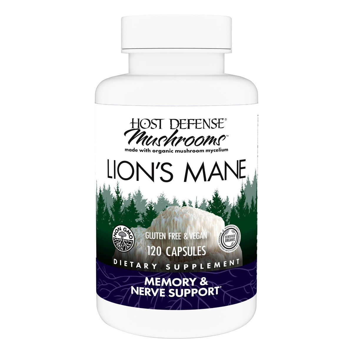 Host Defense Mushrooms Lion's Mane - Supplement Capsules for Brain Health Support - Mushroom Support for Focus & Memory Function