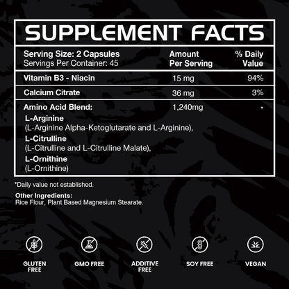 Gains in Bulk L-Arginine Amino Acid Supplement, 90 Capsules