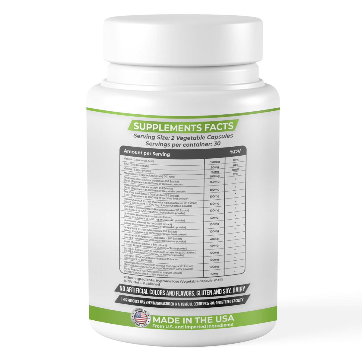Dash of Vigor 18-in-1 Diosmin Hesperidin Supplement, Quercetin with Bromelain, Zinc, Vitamin C with Rutin Supplement, Horse Chestnut Extract, Butcher's Broom Extract, USA, 60 Capsules DASH OF VIGOR DOFVBuy Supplements Australia
