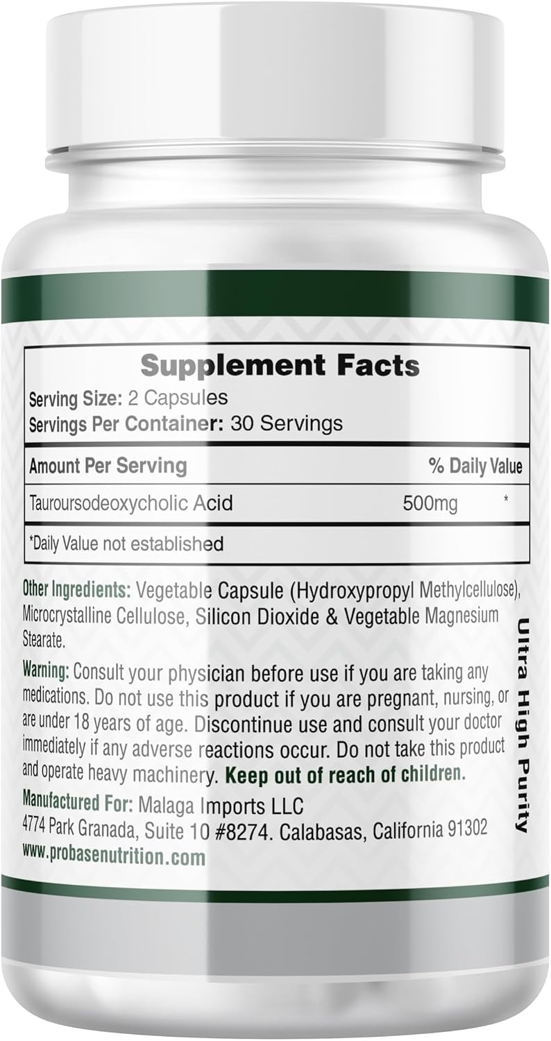 Probase Nutrition TUDCA – Premium Liver Support, Cleanse, Detox and Repair Supplement – 500mg Per Serving – 60 Capsules – High Purity Bile Salt Formula – Vegan, Non-GMO