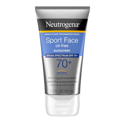 Neutrogena Sport Face Sunscreen SPF 70+, Oil-Free, 2.5 fl oz, Sweat & Water-Resistant