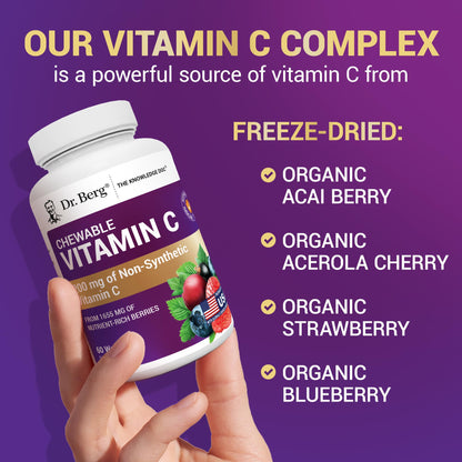 Dr. Berg Chewable Vitamin C Complex - Made with Organic, Non-GMO Berries - 60 Delicious Wafers Dr. Berg NutritionalsBuy Supplements Australia